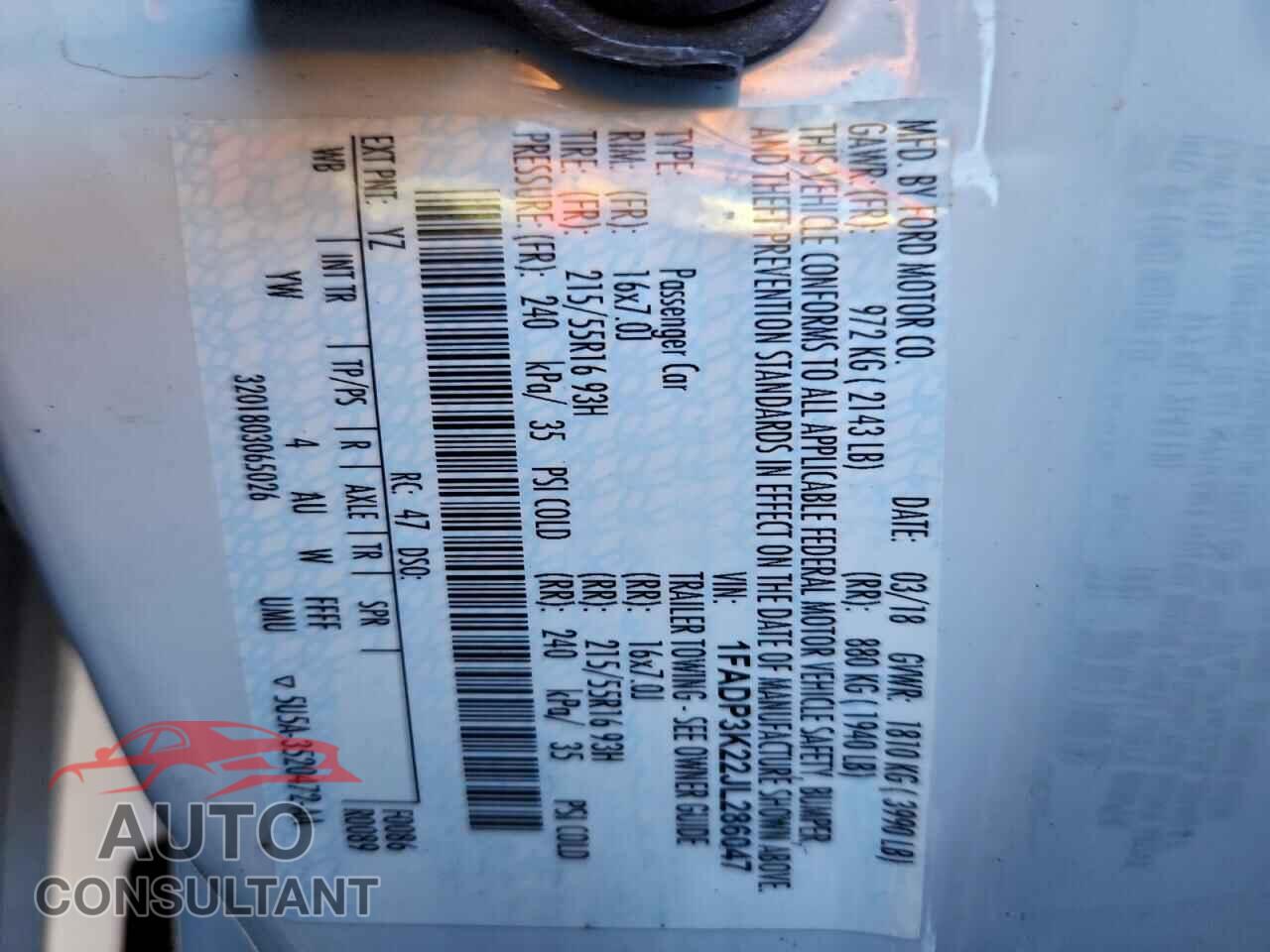 FORD FOCUS 2018 - 1FADP3K22JL286047