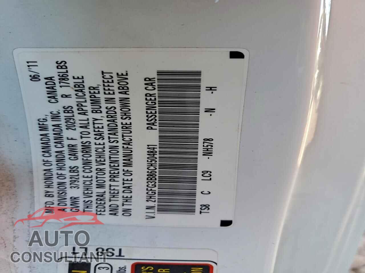 HONDA CIVIC 2012 - 2HGFG3B86CH504841