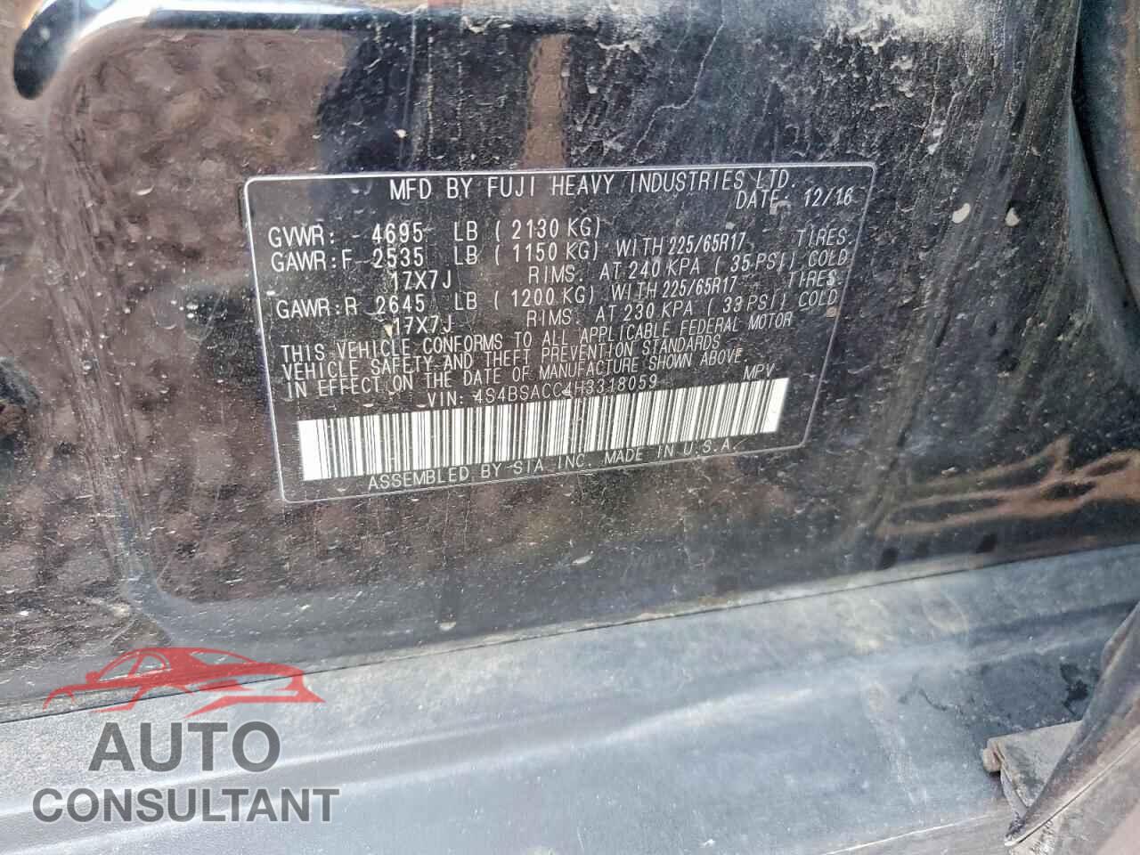 SUBARU OUTBACK 2017 - 4S4BSACC4H3318059