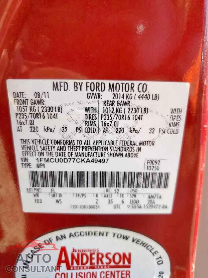 FORD ESCAPE 2012 - 1FMCU0D77CKA49497