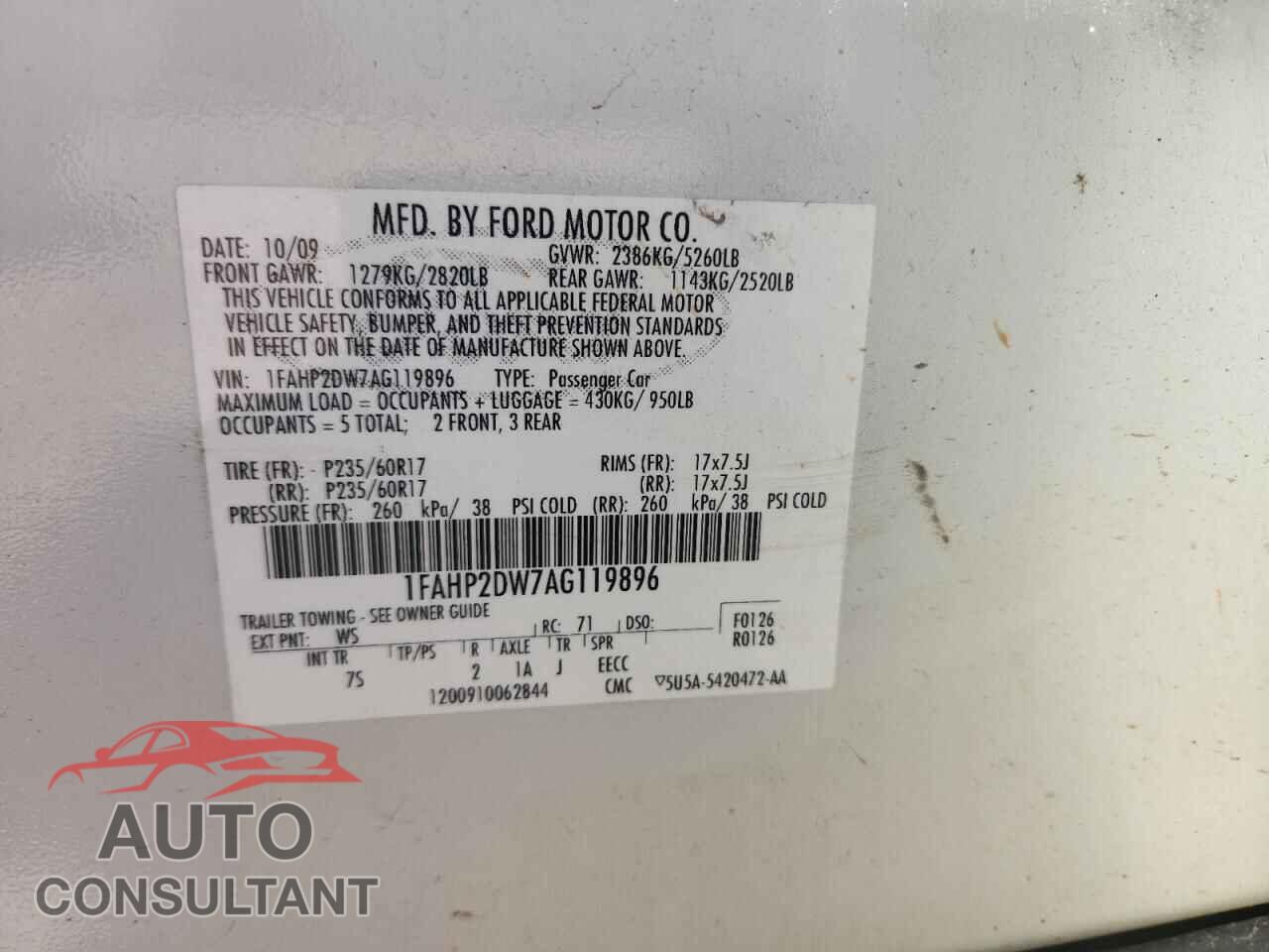 FORD TAURUS 2010 - 1FAHP2DW7AG119896