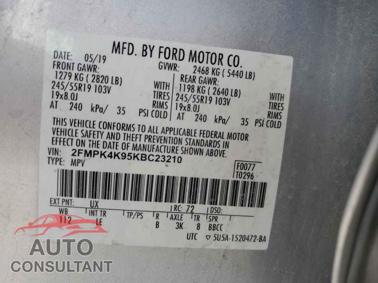 FORD EDGE 2019 - 2FMPK4K95KBC23210