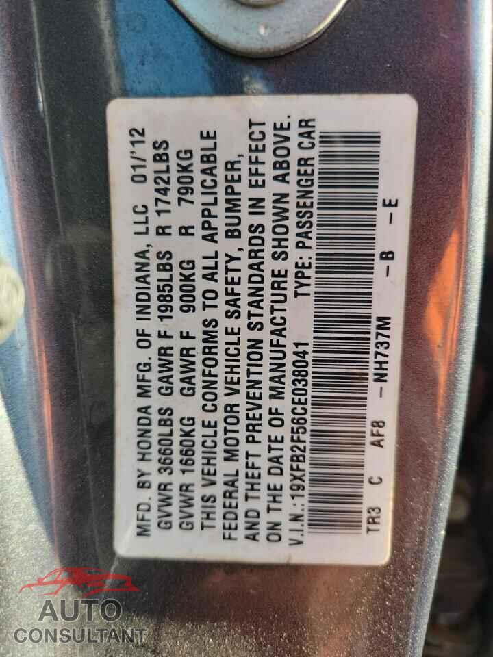 HONDA CIVIC 2012 - 19XFB2F56CE038041