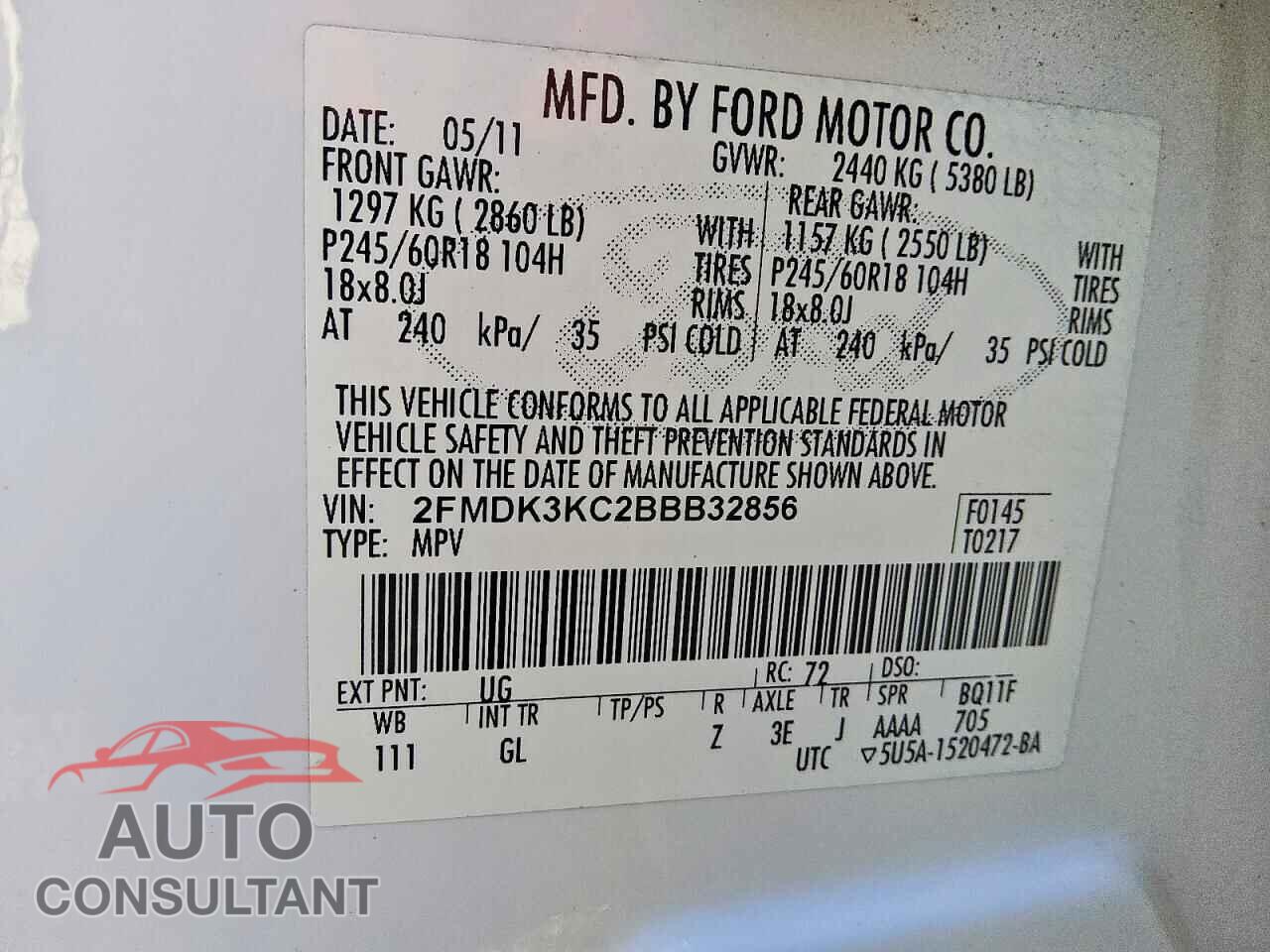 FORD EDGE 2011 - 2FMDK3KC2BBB32856