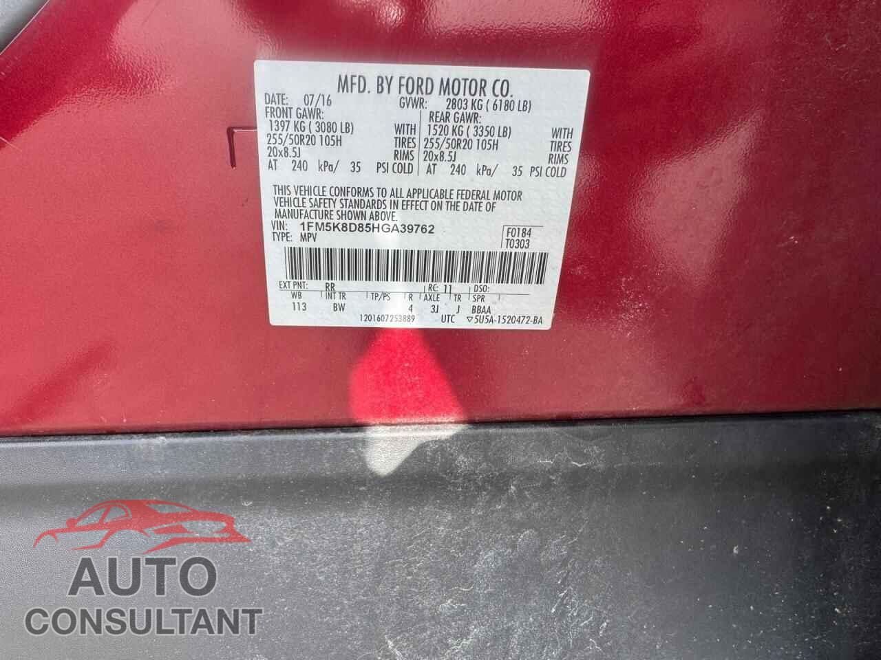 FORD EXPLORER 2017 - 1FM5K8D85HGA39762