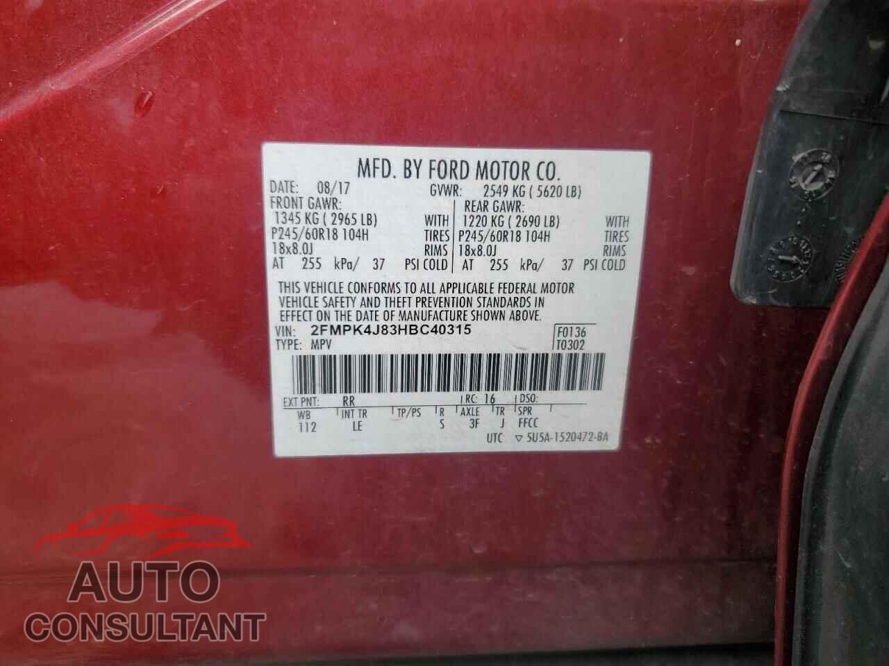 FORD EDGE 2017 - 2FMPK4J83HBC40315
