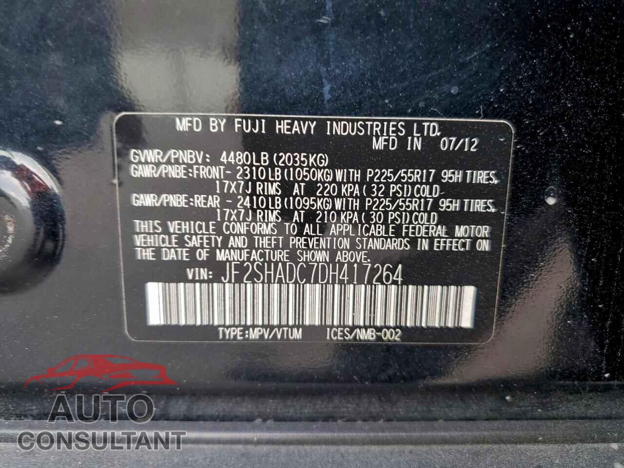 SUBARU FORESTER 2013 - JF2SHADC7DH417264