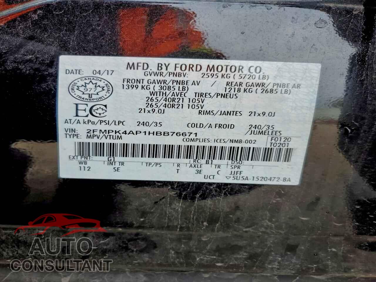 FORD EDGE 2017 - 2FMPK4AP1HBB76671