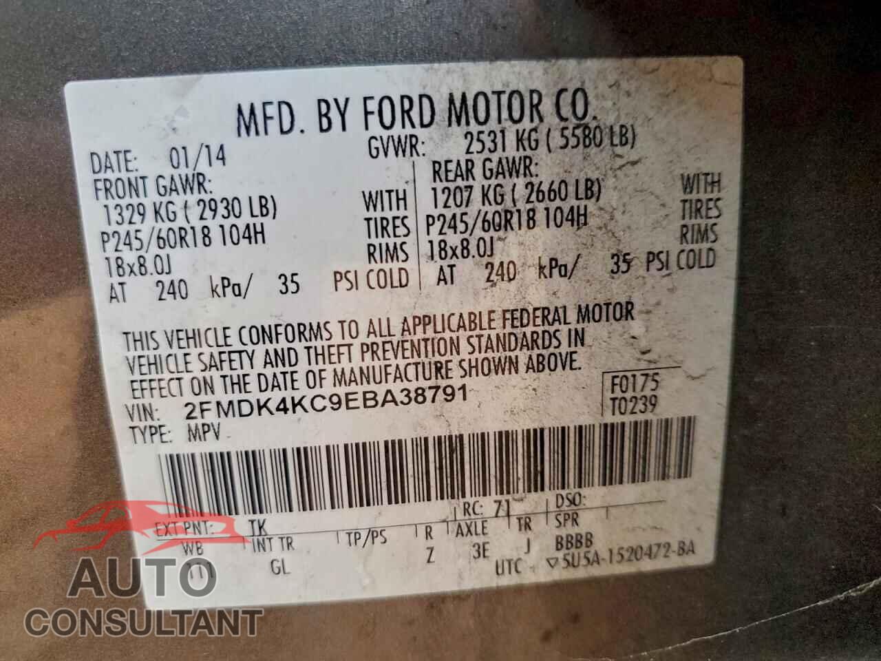 FORD EDGE 2014 - 2FMDK4KC9EBA38791