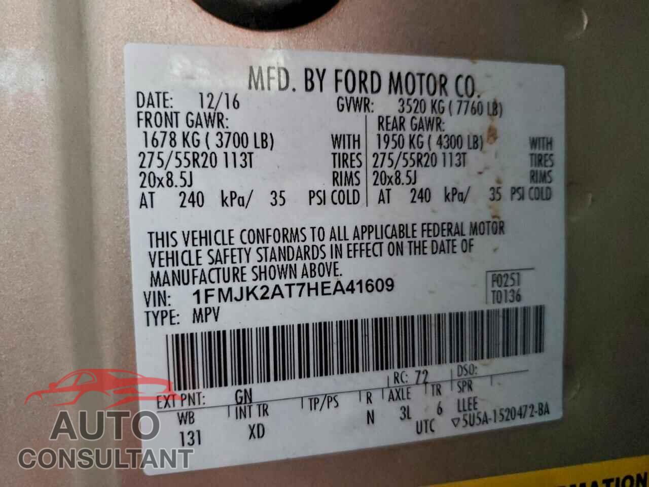 FORD EXPEDITION 2017 - 1FMJK2AT7HEA41609