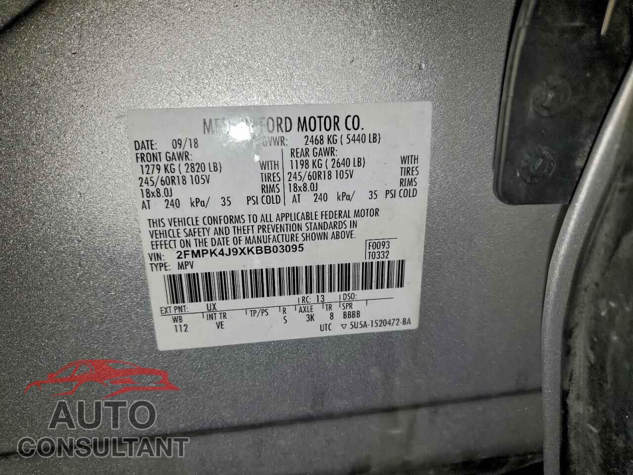 FORD EDGE 2019 - 2FMPK4J9XKBB03095