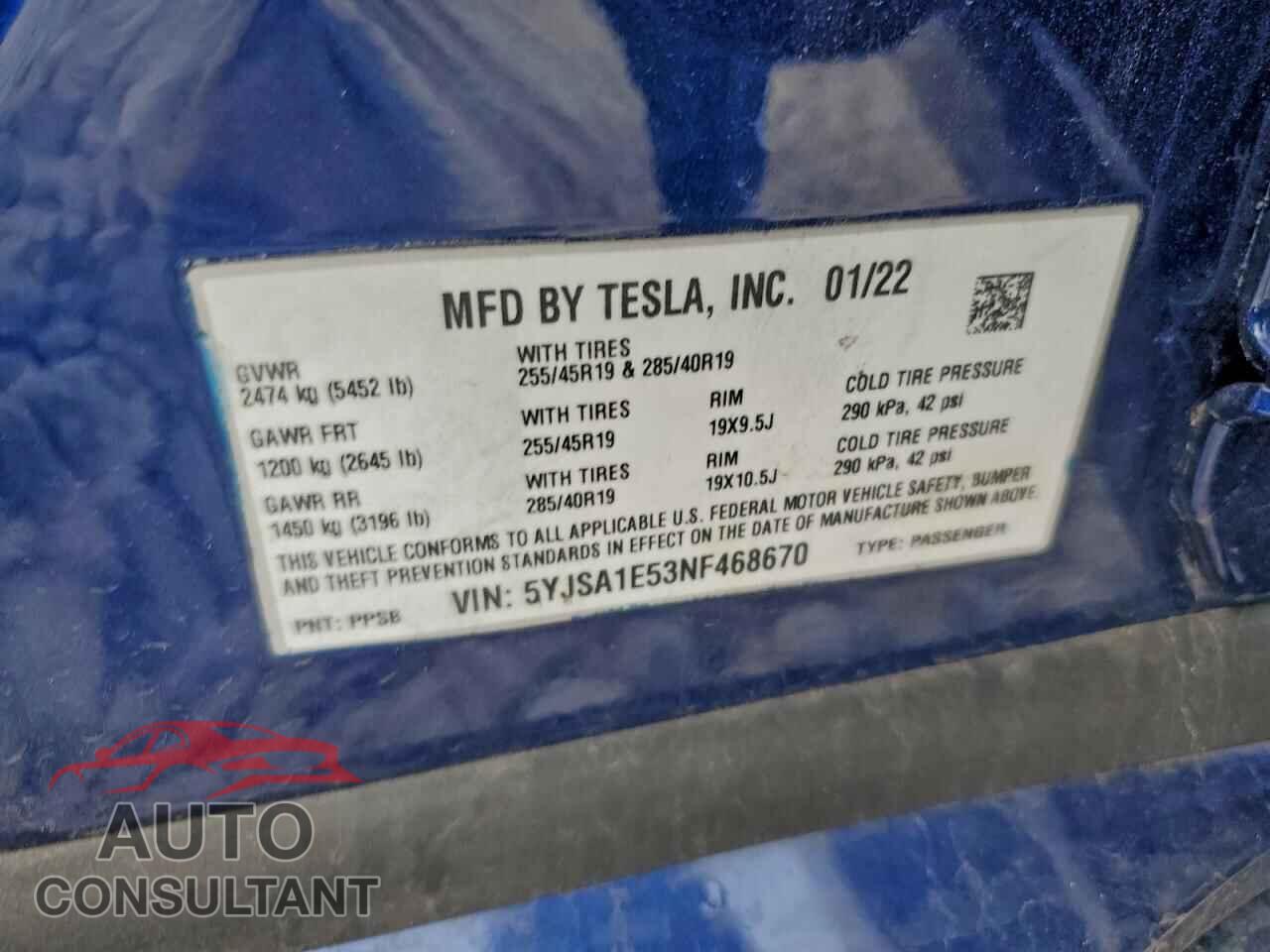 TESLA MODEL S 2022 - 5YJSA1E53NF468670