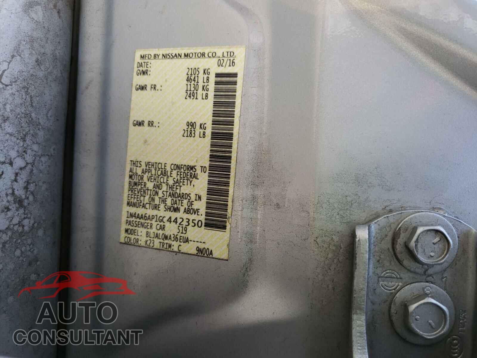 NISSAN MAXIMA 2016 - 2T1BURHE4HC865010