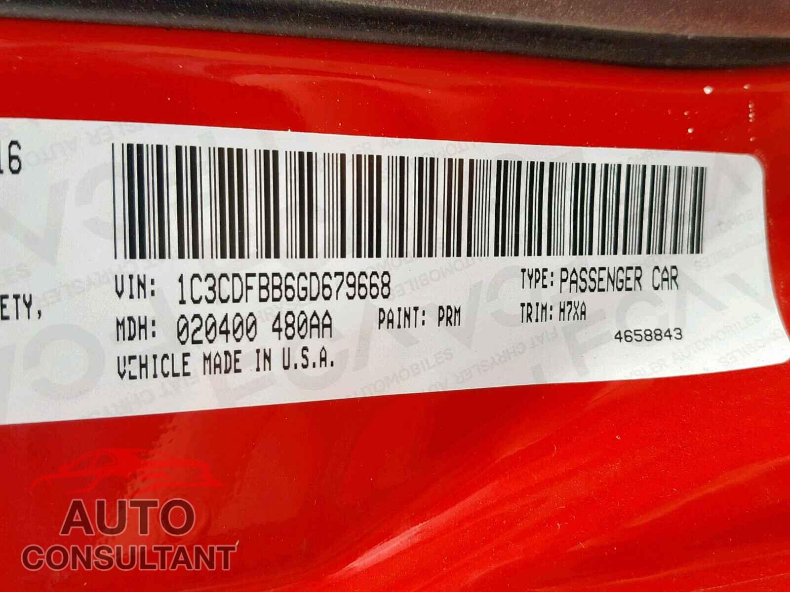 DODGE DART 2016 - 1C3CDFBB6GD679668