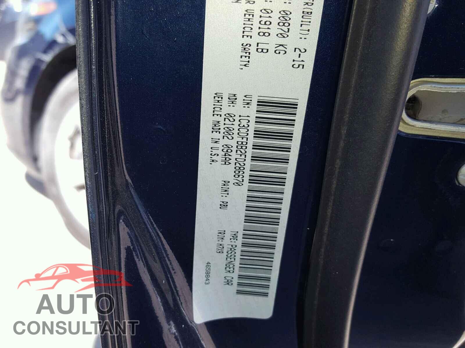 DODGE DART 2015 - 1C3CDFBB2FD286670