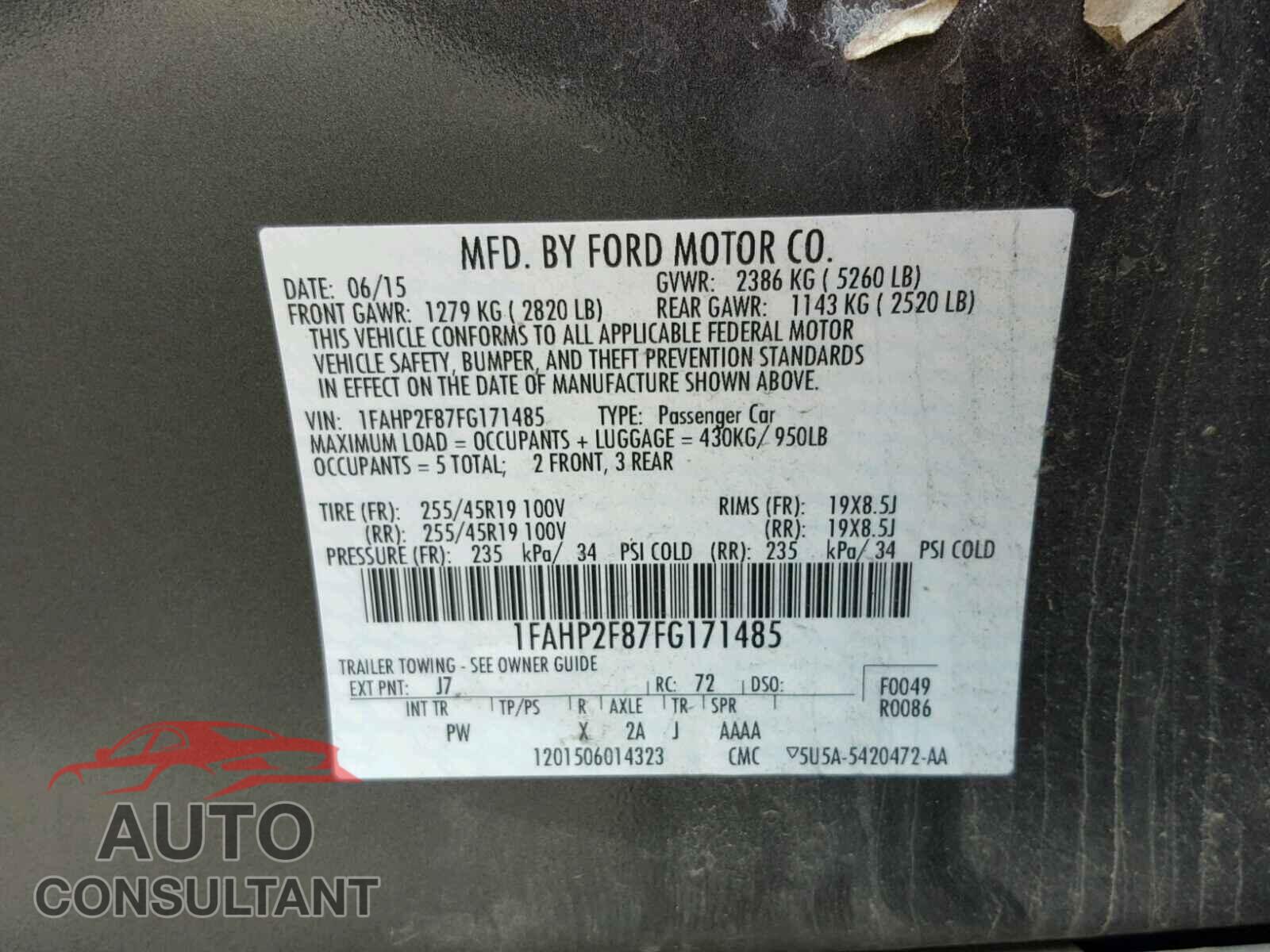 FORD TAURUS 2015 - 1FAHP2F87FG171485