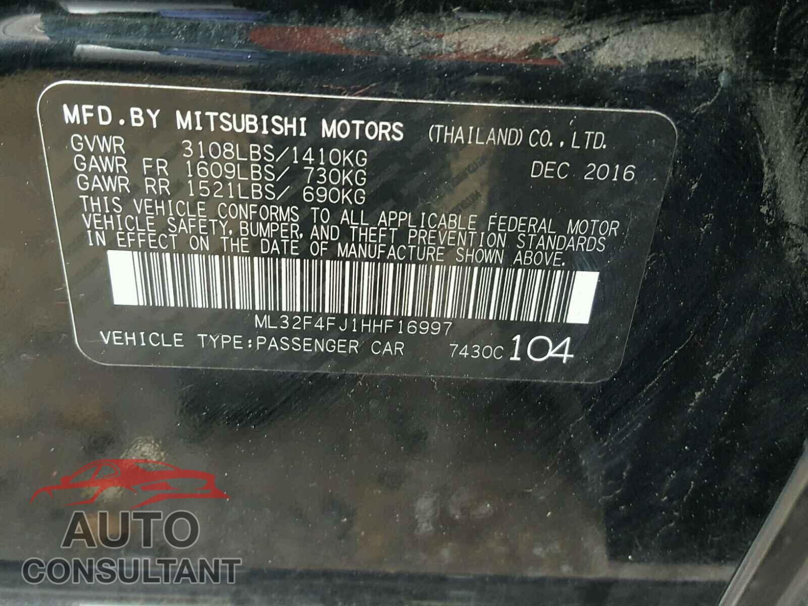 MITSUBISHI MIRAGE 2017 - ML32F4FJ1HHF16997