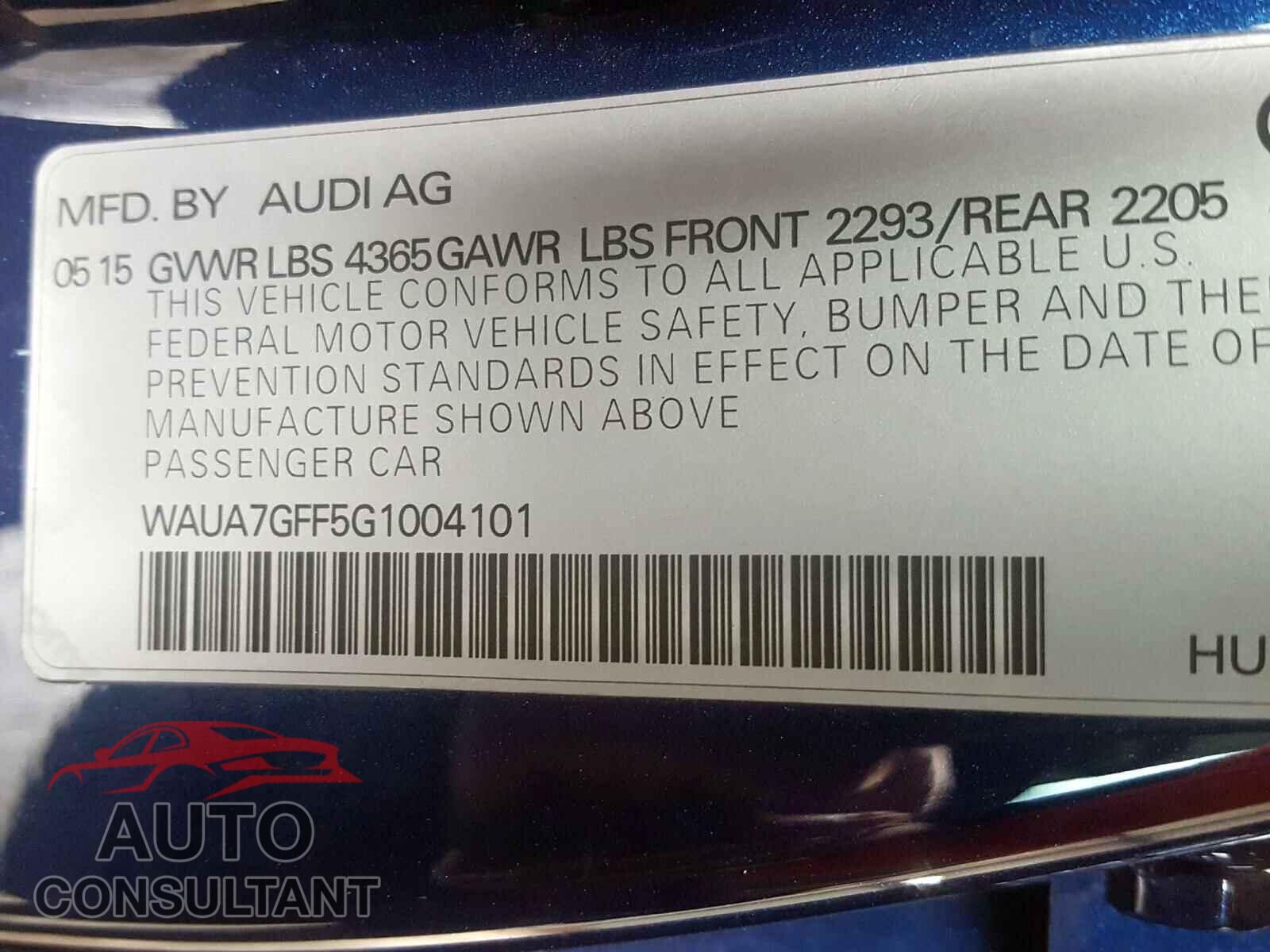 AUDI A3 2016 - WAUA7GFF5G1004101