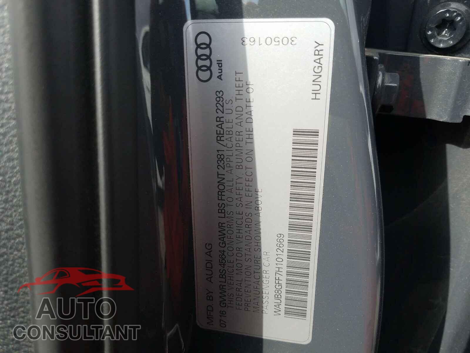 AUDI A3 2017 - WAUB8GFF7H1012669