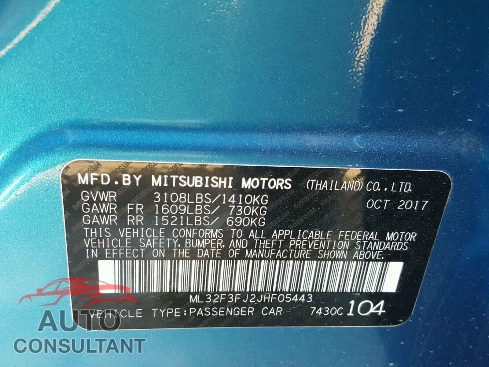 MITSUBISHI MIRAGE 2018 - ML32F3FJ2JHF05443
