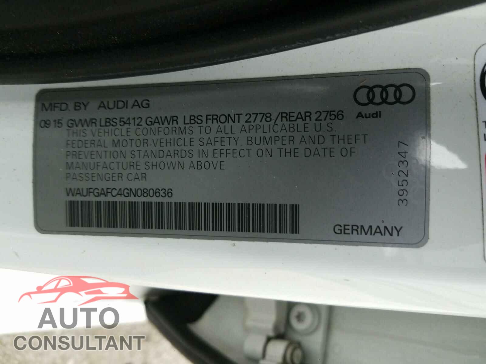 AUDI A6 2016 - WAUFGAFC4GN080636