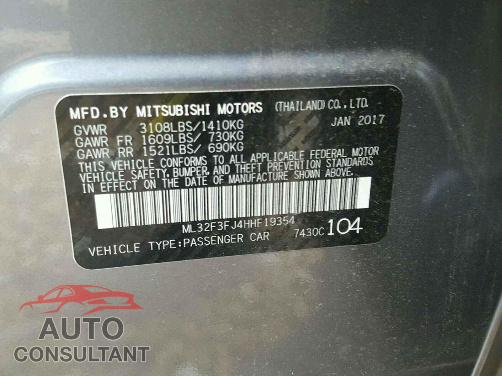 MITSUBISHI MIRAGE 2017 - ML32F3FJ4HHF19354