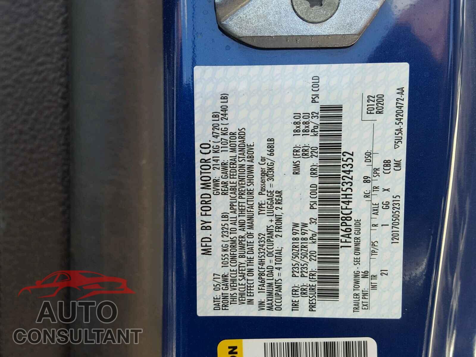 FORD MUSTANG 2017 - 1FA6P8CF4H5324352