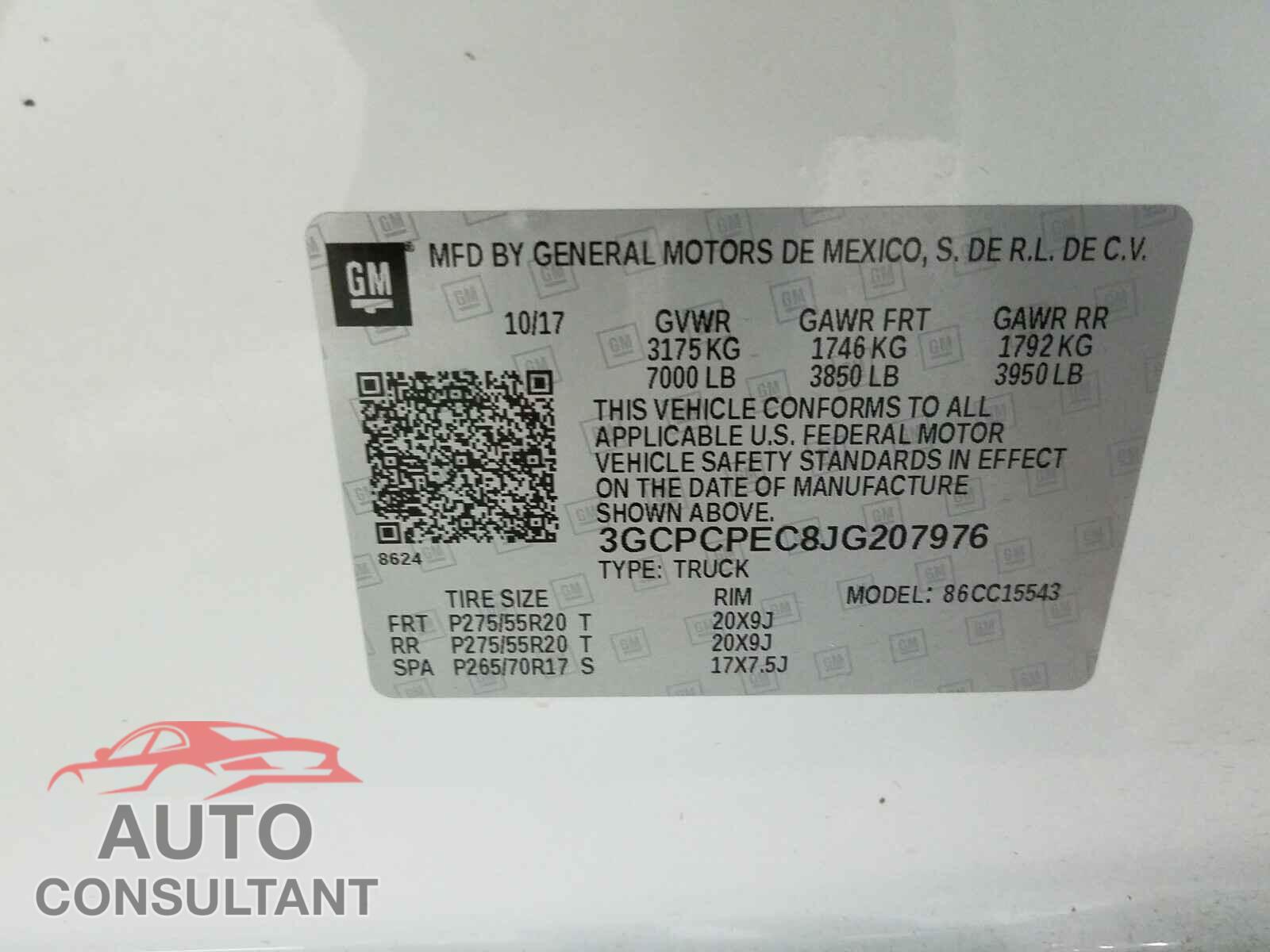 CHEVROLET SILVERADO 2018 - 3GCPCPEC8JG207976