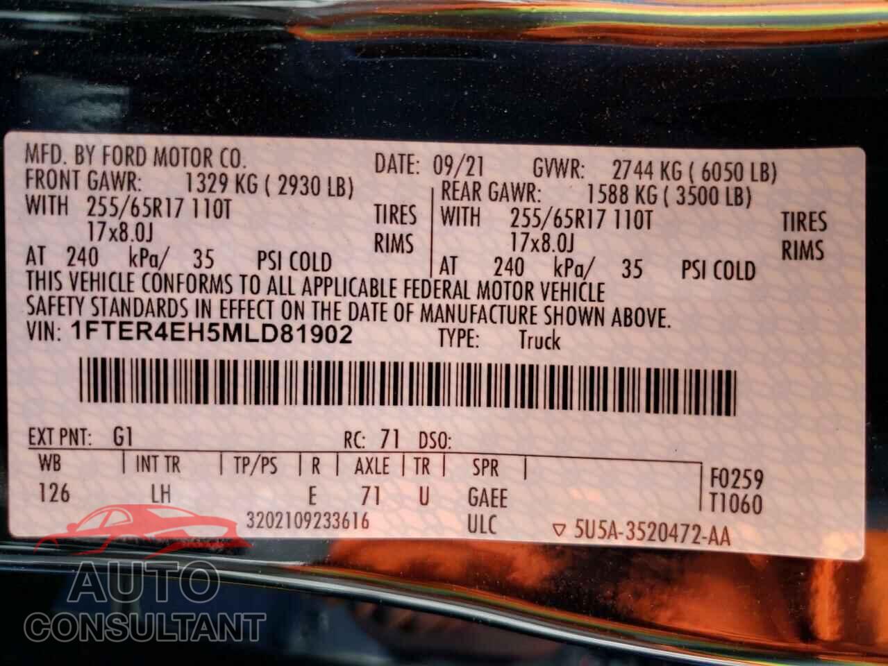 FORD RANGER 2021 - 1FTER4EH5MLD81902