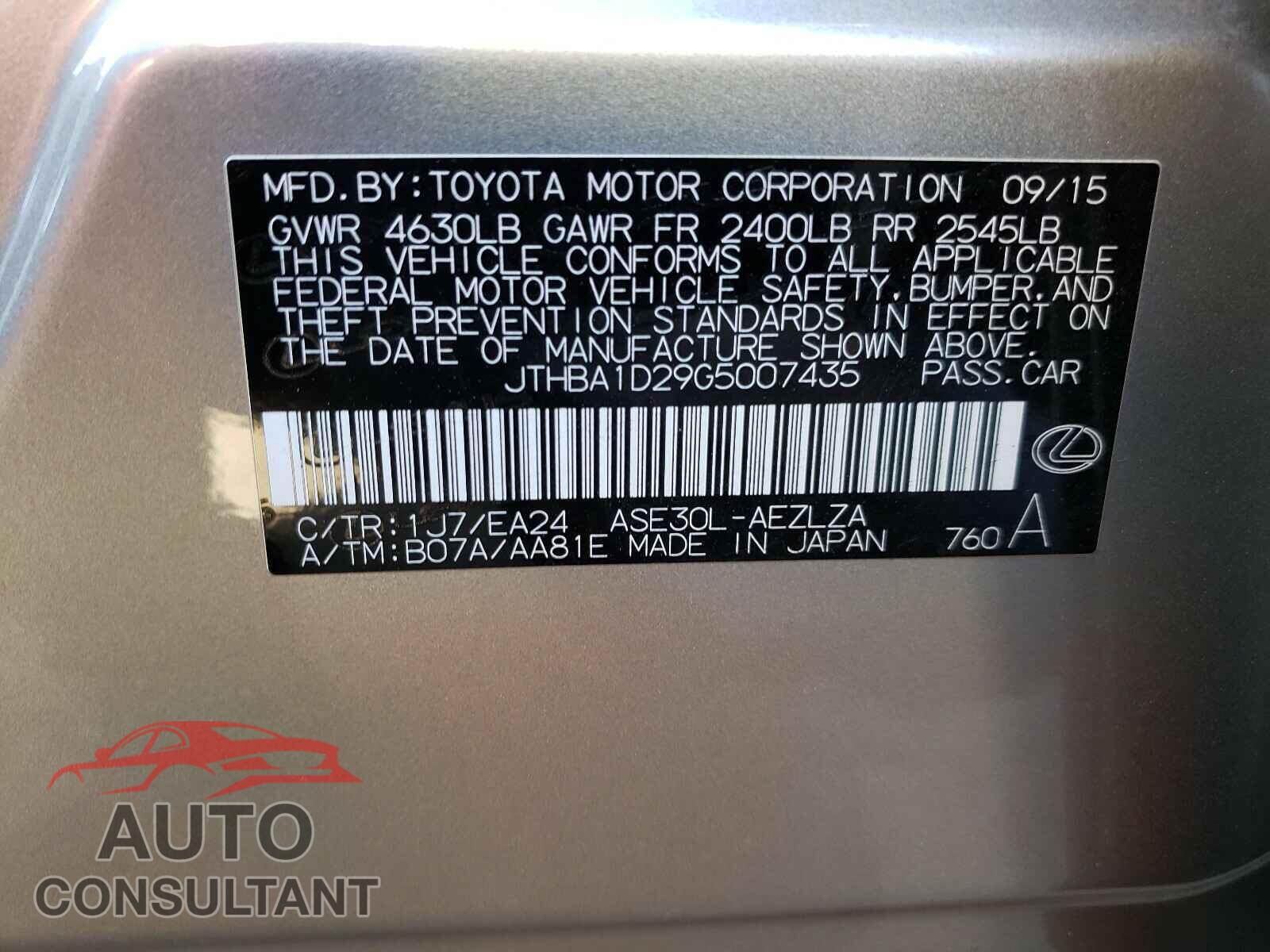 LEXUS IS 2016 - JTHBA1D29G5007435