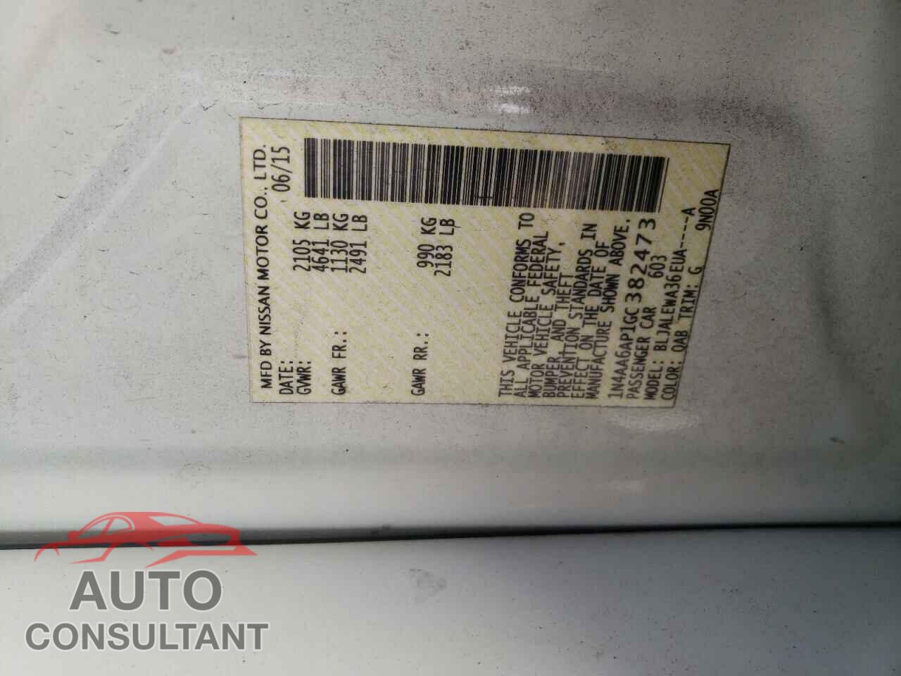 NISSAN MAXIMA 2016 - 1N4AA6AP1GC382473