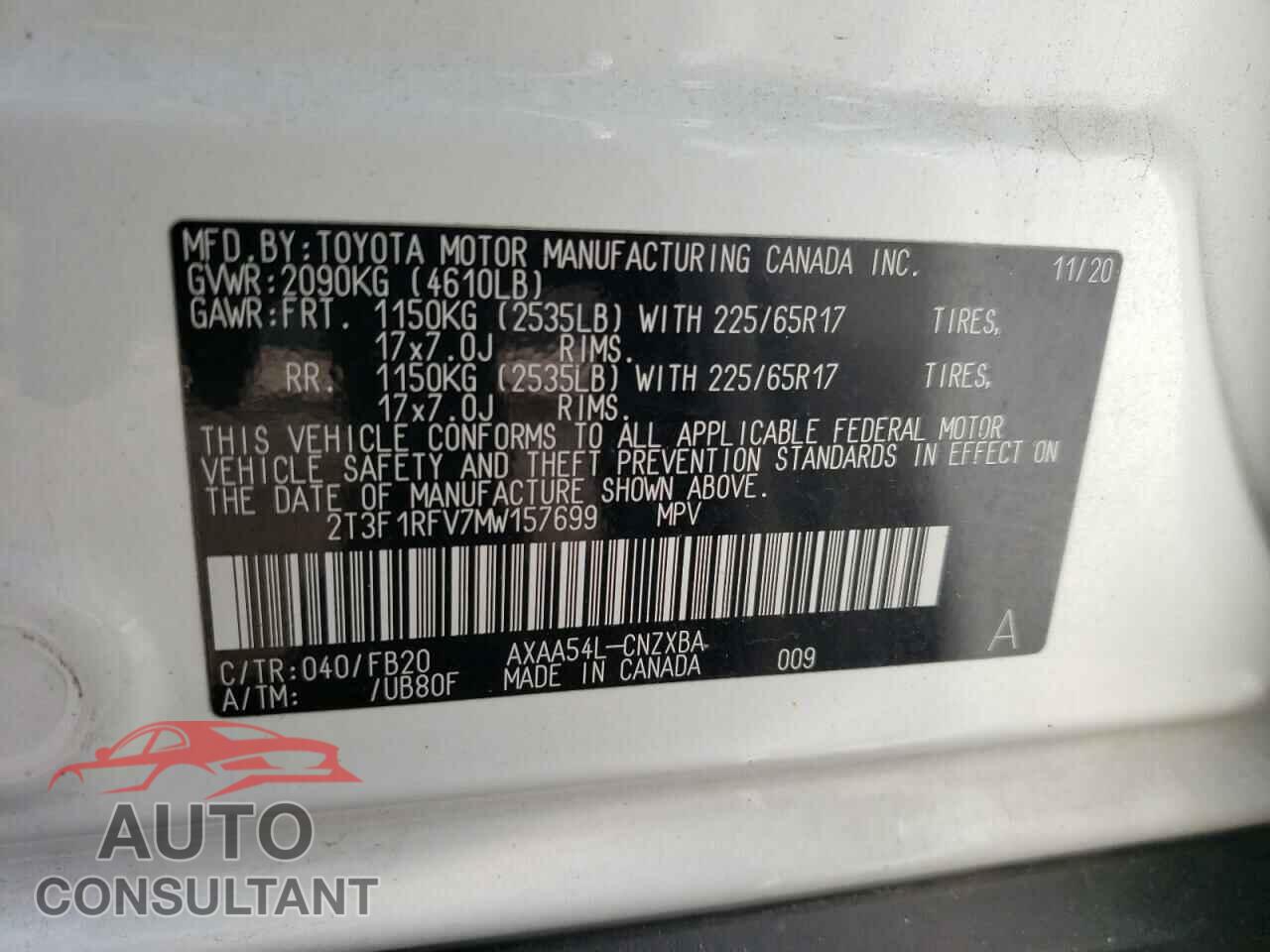 TOYOTA RAV4 2021 - 2T3F1RFV7MW157699