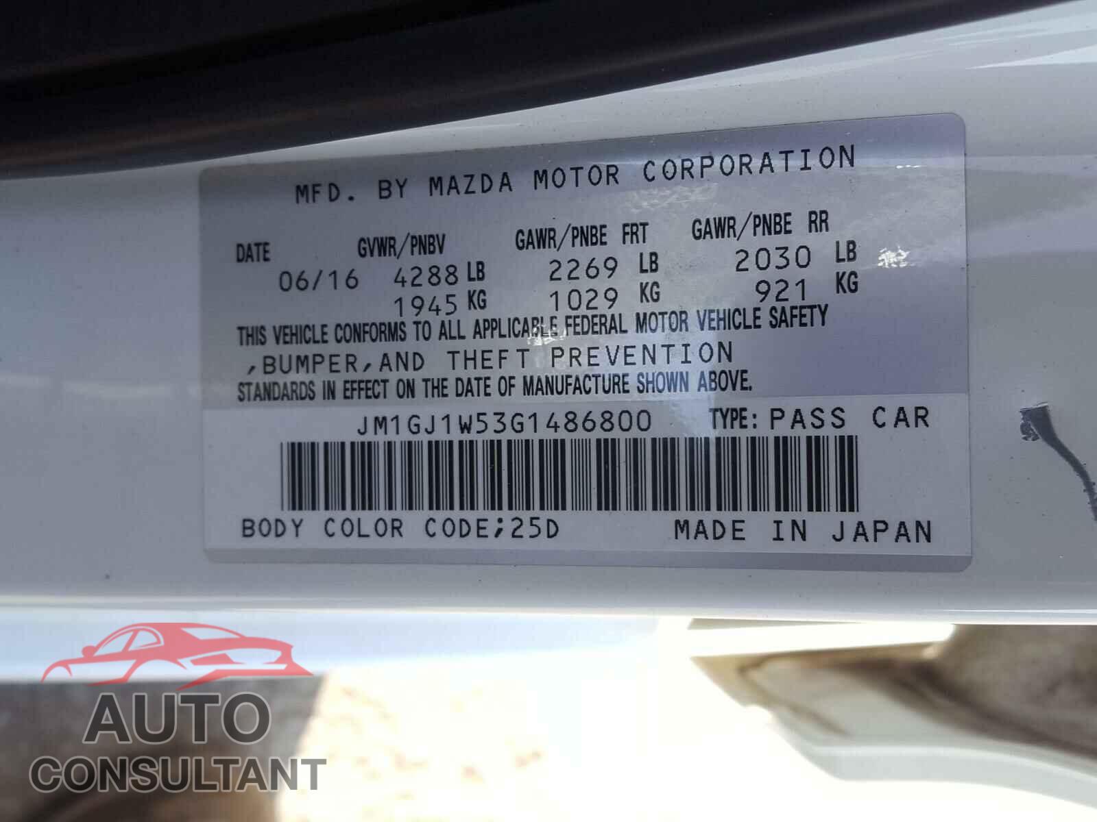 MAZDA 6 2016 - JM1GJ1W53G1486800