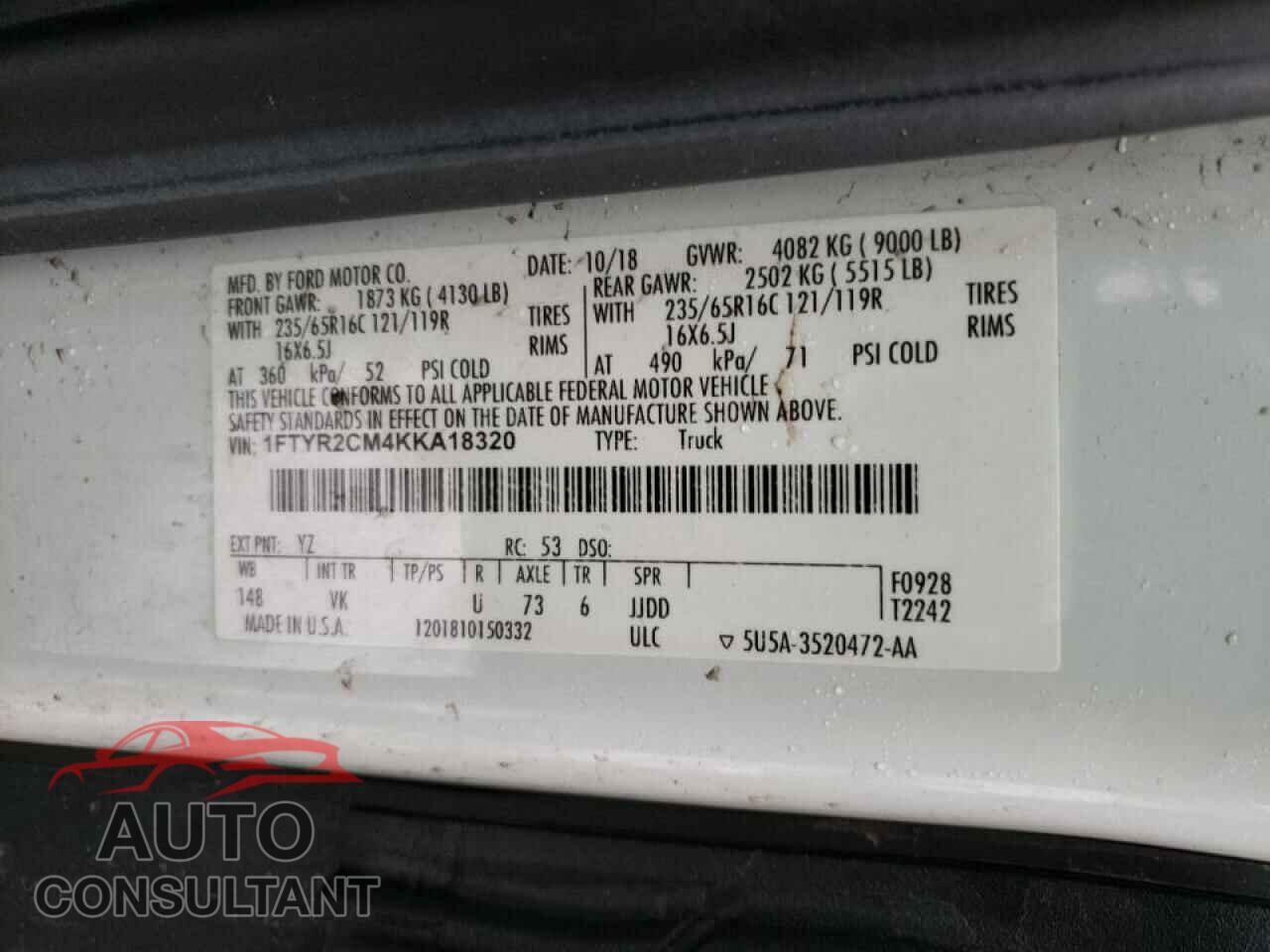 FORD TRANSIT CO 2019 - 1FTYR2CM4KKA18320