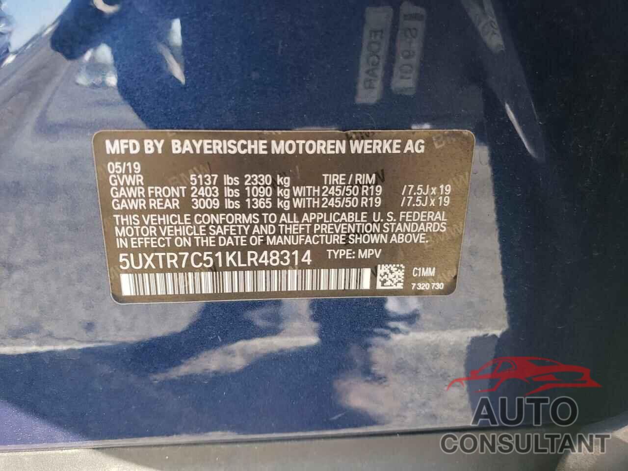 BMW X3 2019 - 5UXTR7C51KLR48314
