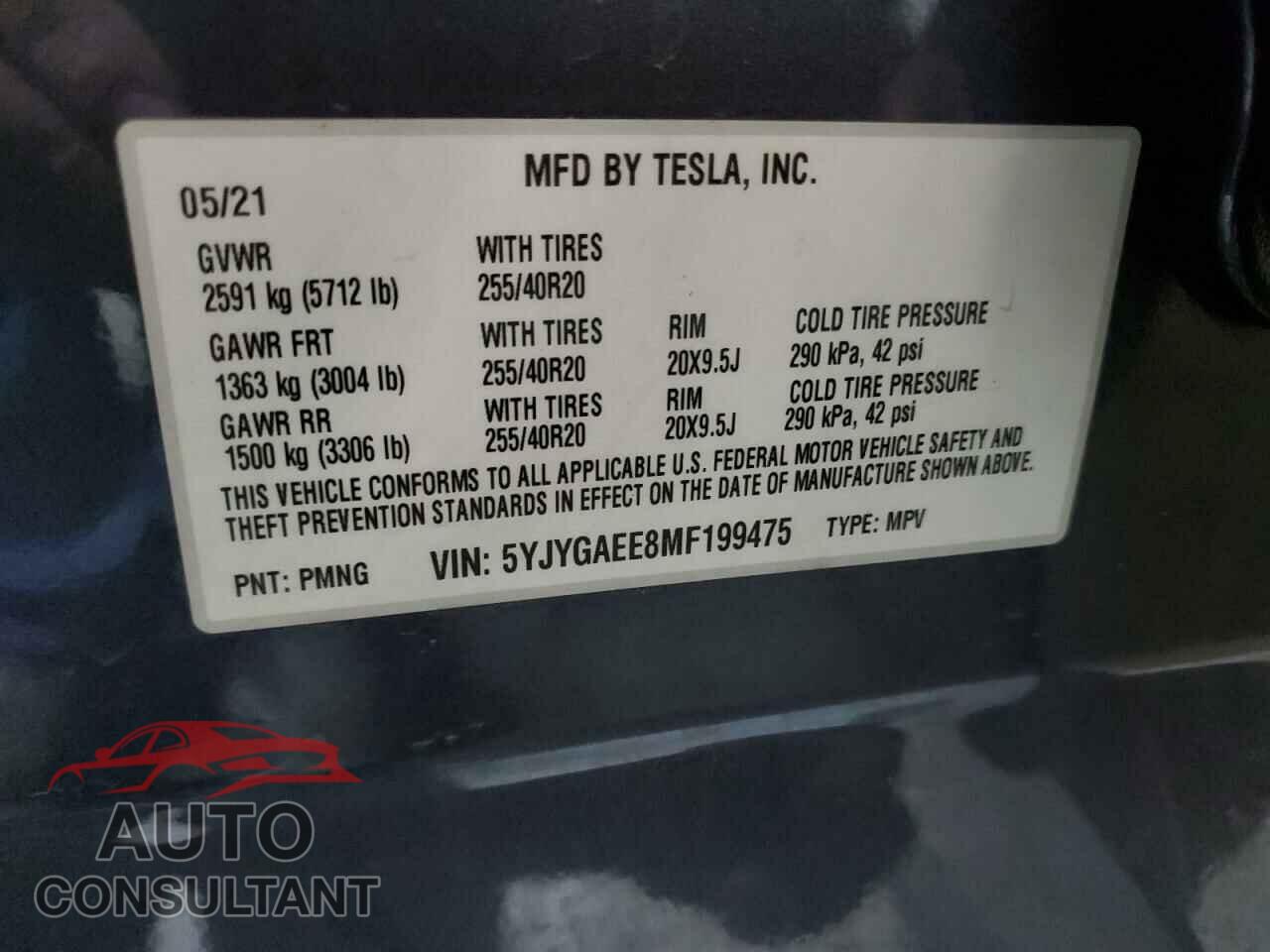 TESLA MODEL Y 2021 - 5YJYGAEE8MF199475