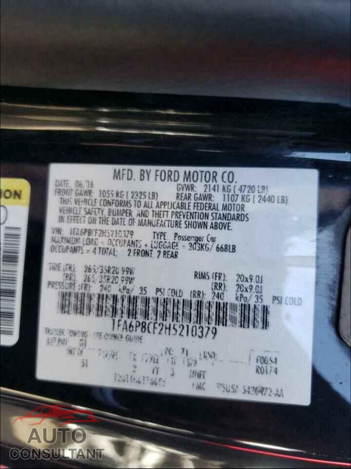 FORD MUSTANG 2017 - 1FA6P8CF2H5210379