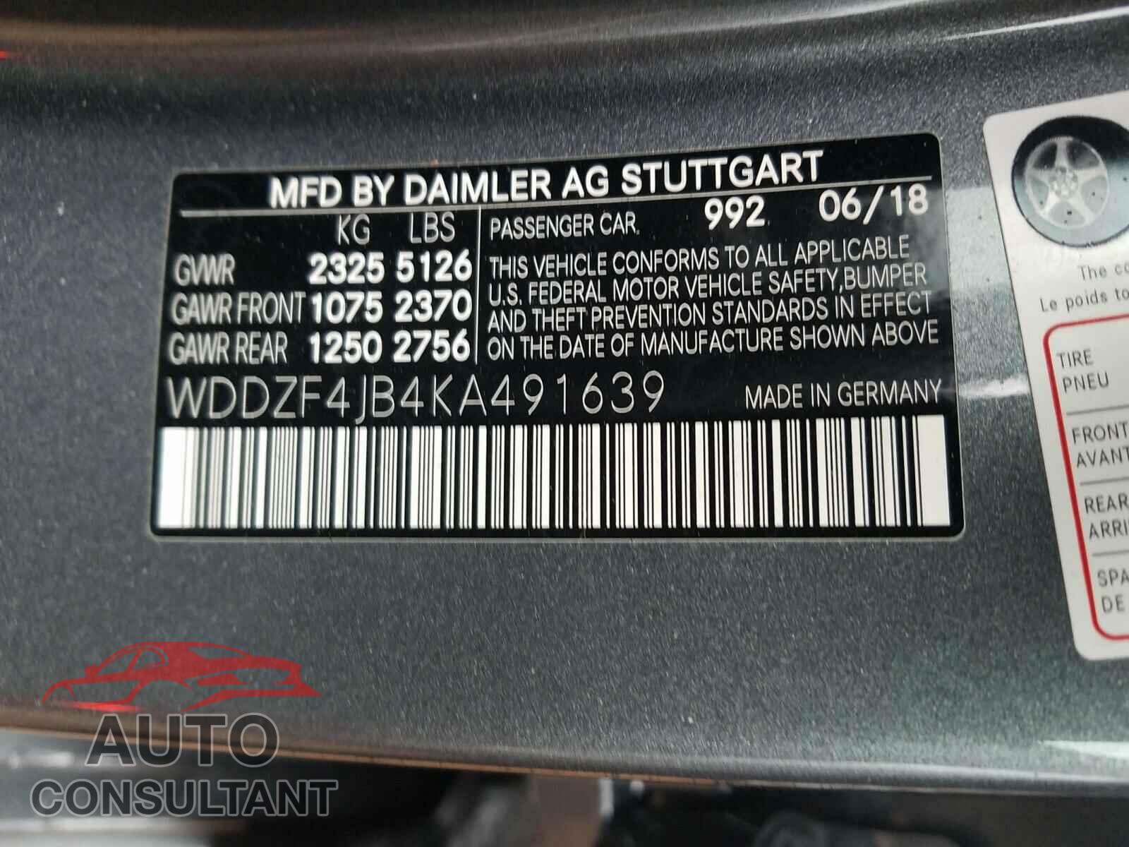 MERCEDES-BENZ E CLASS 2019 - WDDZF4JB4KA491639
