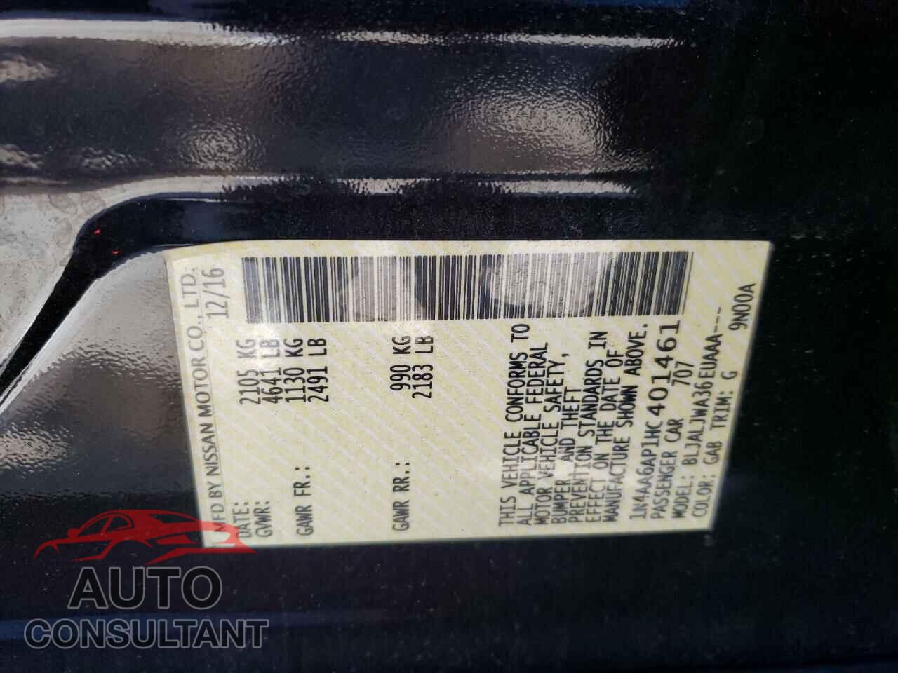 NISSAN MAXIMA 2017 - 1N4AA6AP1HC401461