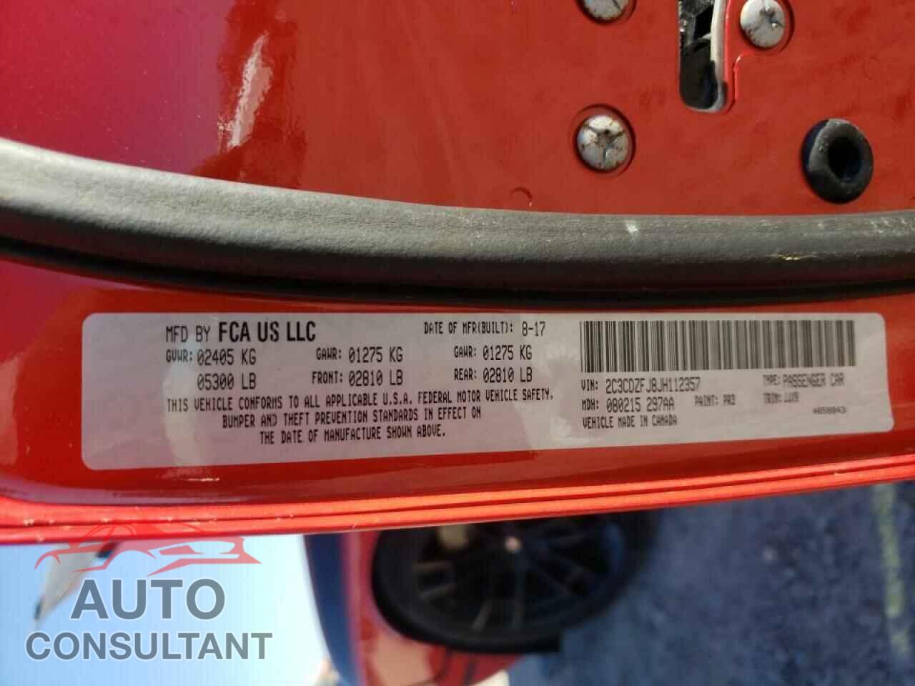 DODGE CHALLENGER 2018 - 2C3CDZFJ8JH112357