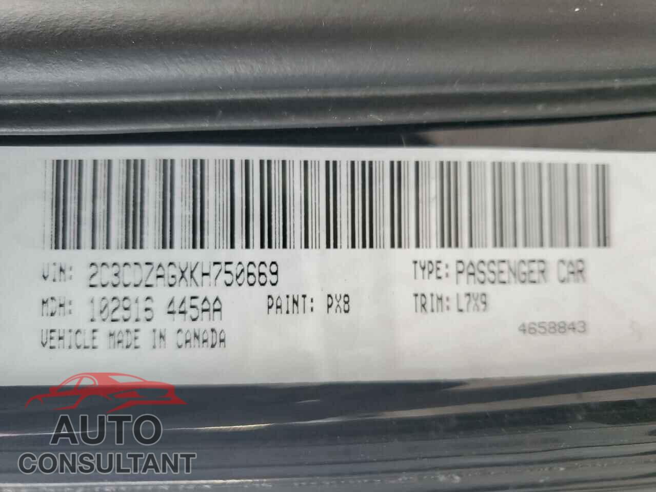 DODGE CHALLENGER 2019 - 2C3CDZAGXKH750669