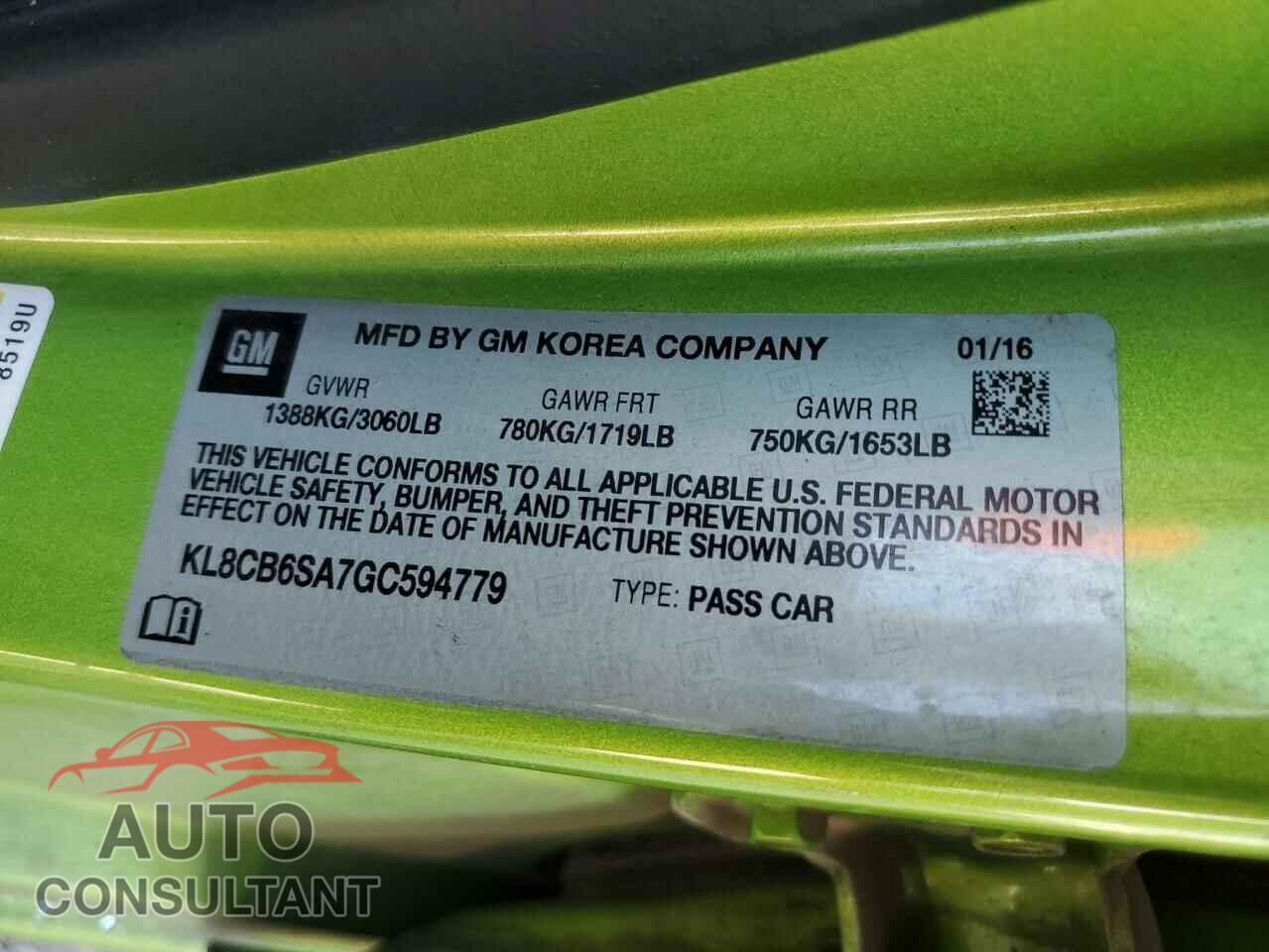 CHEVROLET SPARK 2016 - KL8CB6SA7GC594779