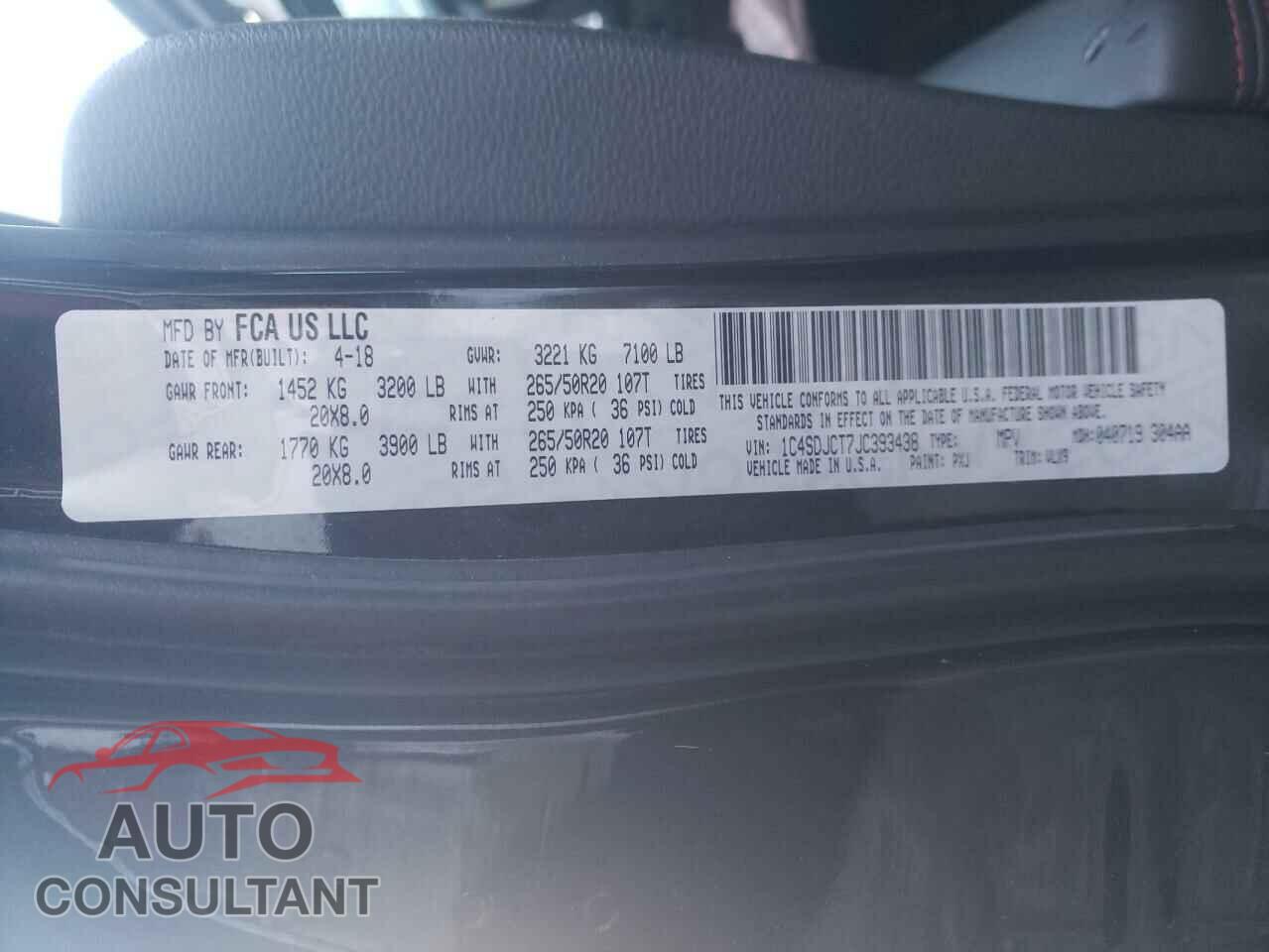 DODGE DURANGO 2018 - 1C4SDJCT7JC393438