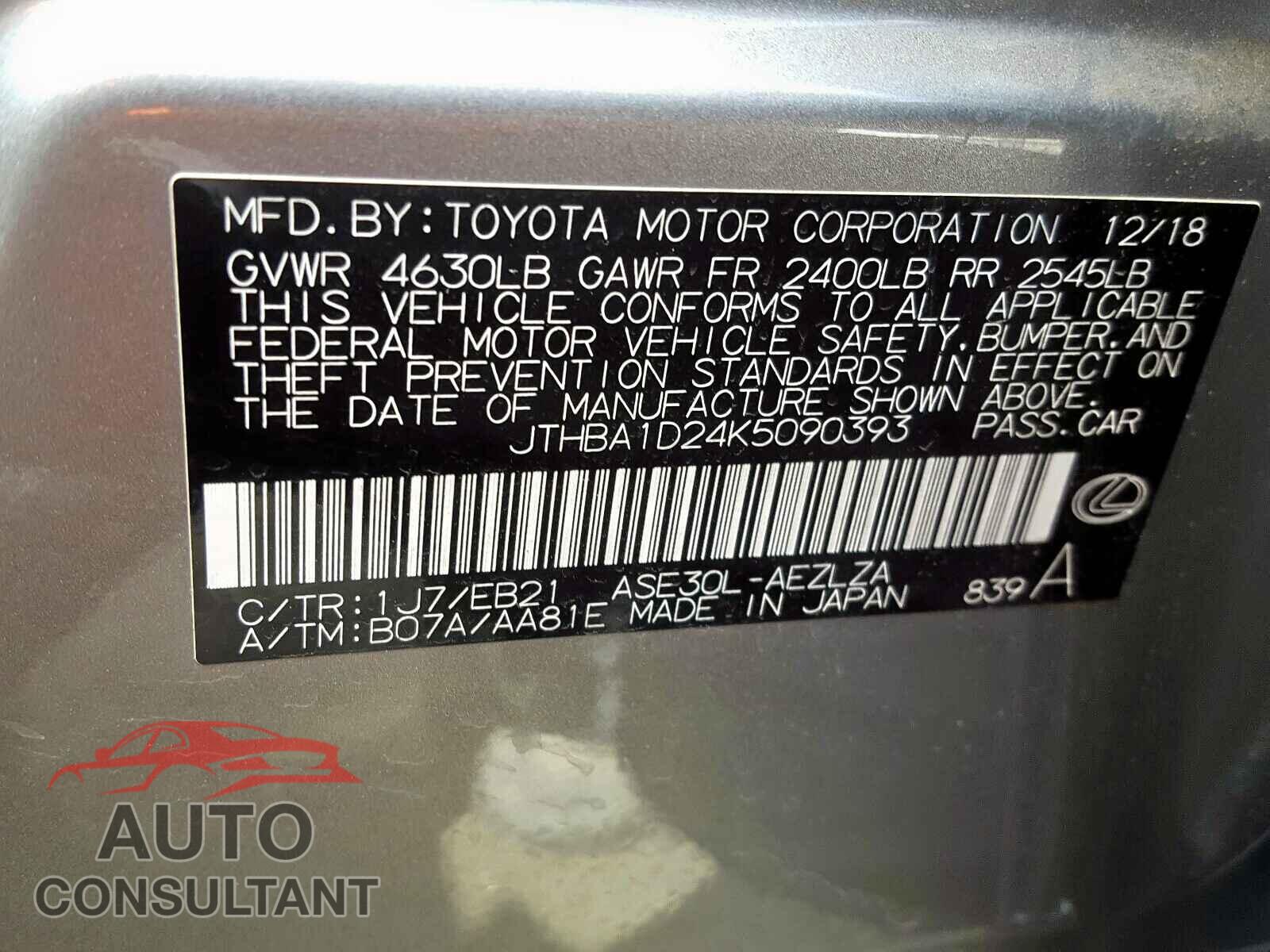 LEXUS IS 2019 - JTHBA1D24K5090393