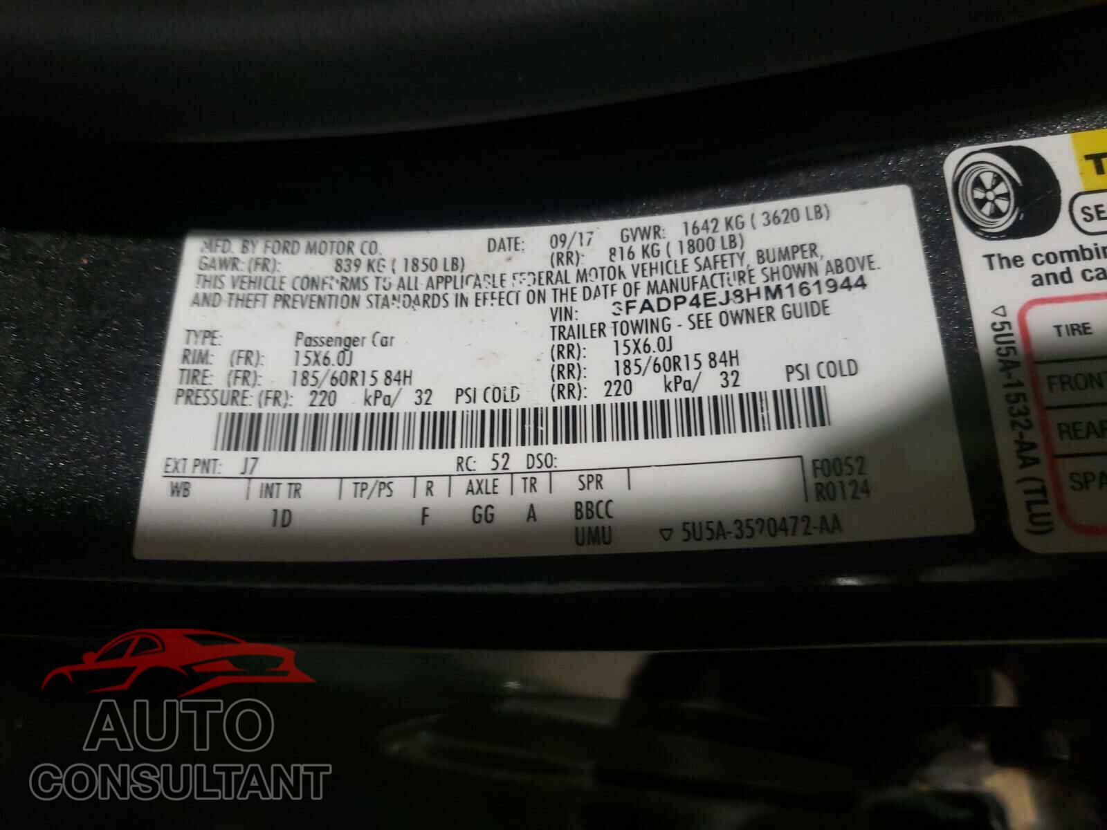 FORD FIESTA 2017 - 3FADP4EJ8HM161944