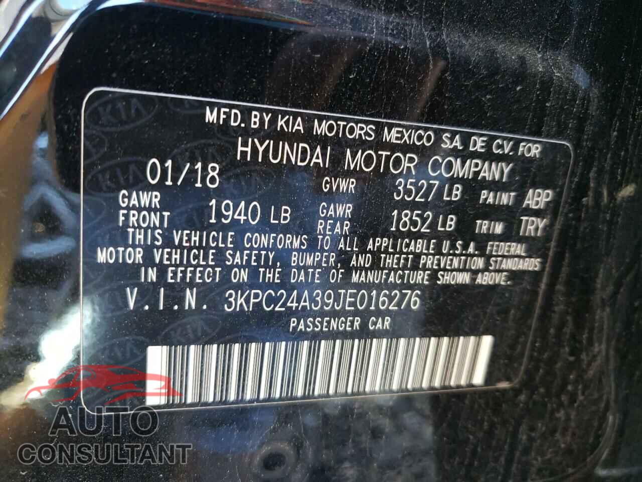 HYUNDAI ACCENT 2018 - 3KPC24A39JE016276
