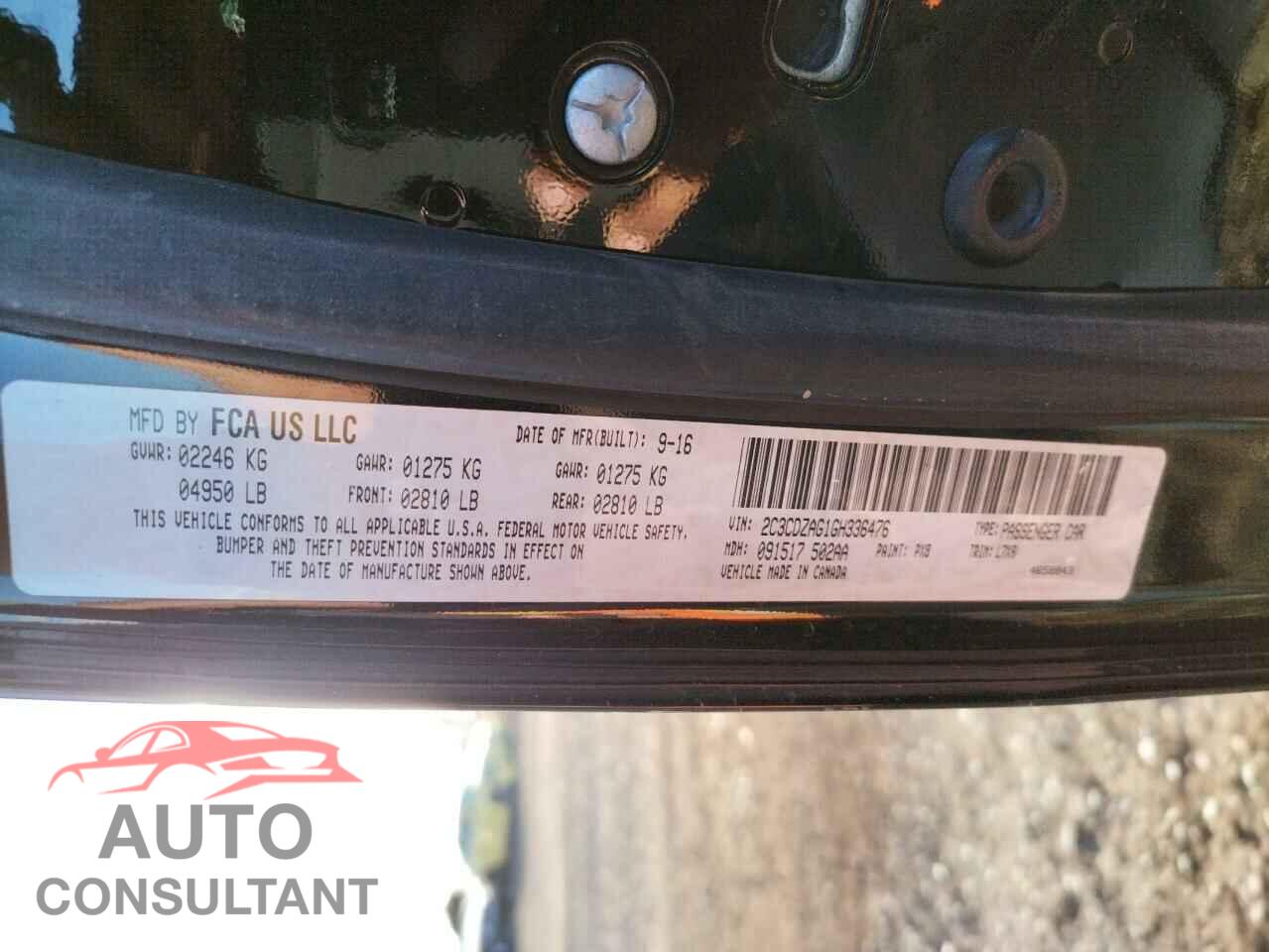 DODGE CHALLENGER 2016 - 2C3CDZAG1GH336476