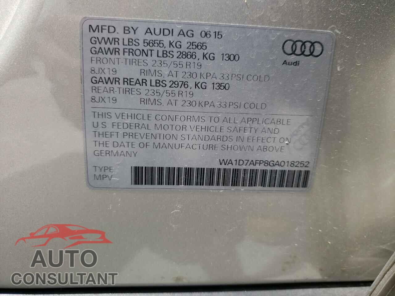 AUDI Q5 2016 - WA1D7AFP8GA018252