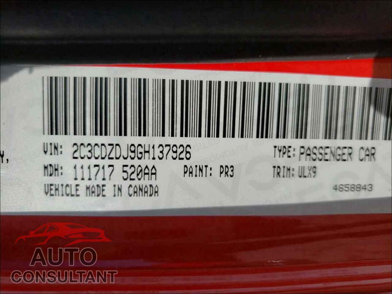 DODGE CHALLENGER 2016 - 2C3CDZDJ9GH137926