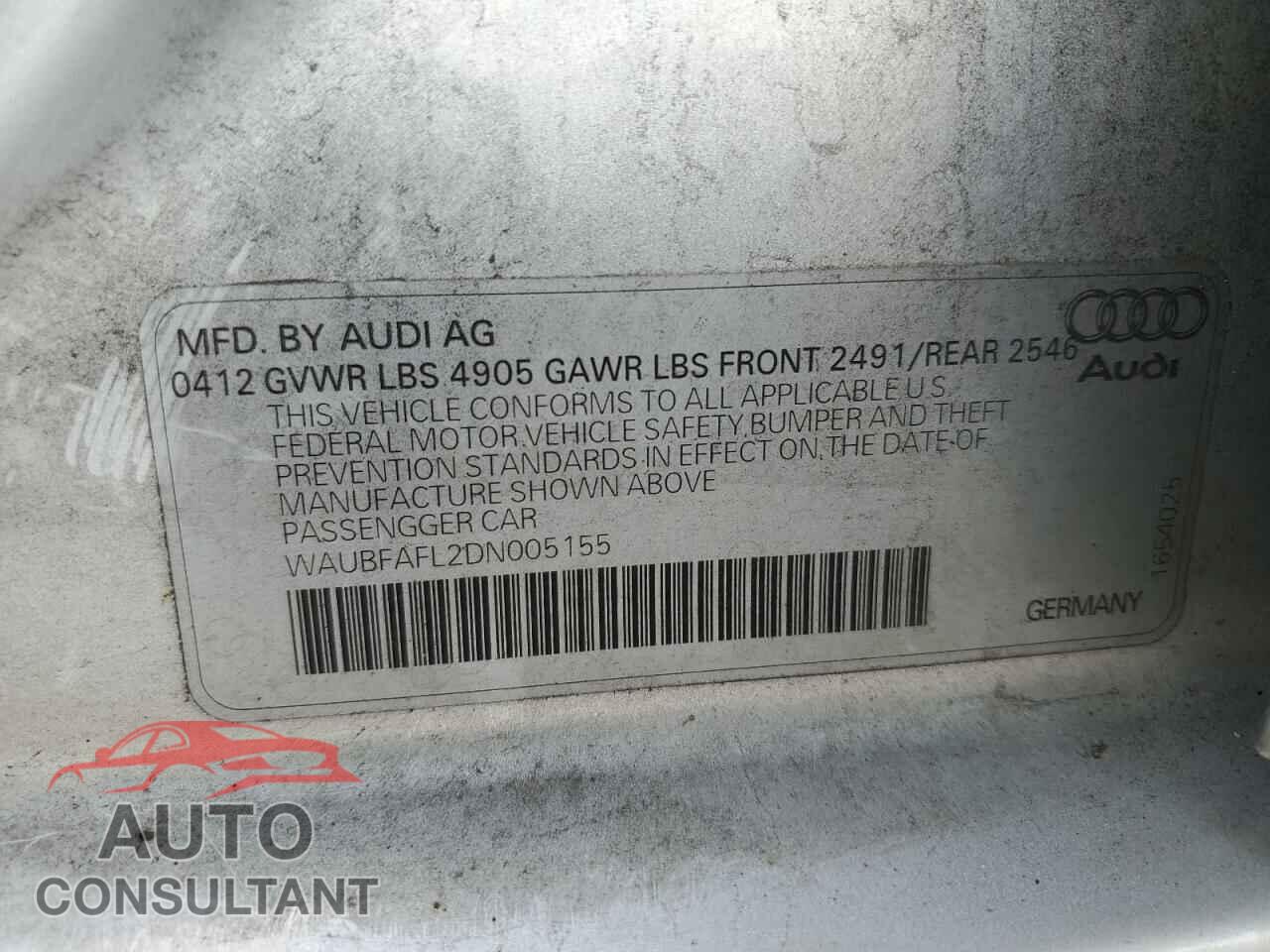 AUDI A4 2013 - WAUBFAFL2DN005155